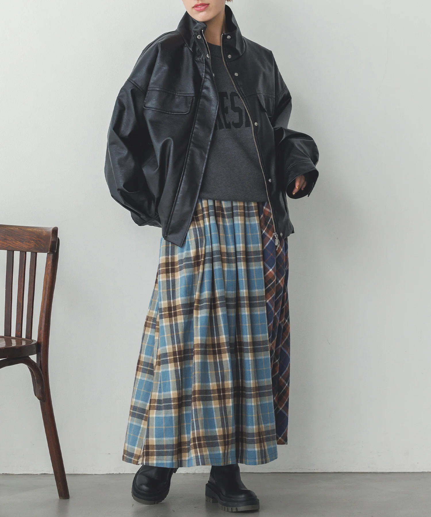 ネルチェックギャザースカート