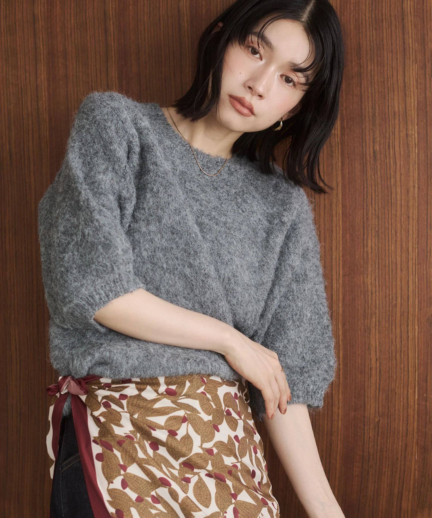 モヘアタッチ 半袖ニット