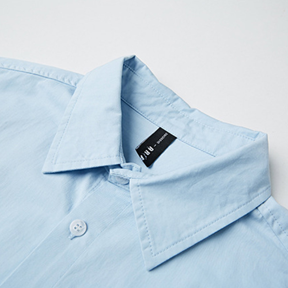 高密度ヘビーウェイト　裾赤ドローストリング付きコットン長袖シャツ