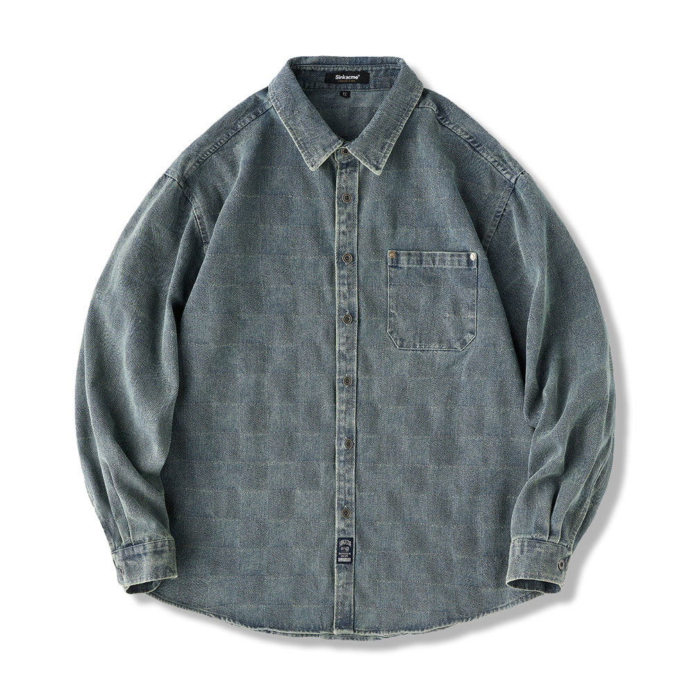 アメカジ　ヴィンテージ加工チェックデニムシャツ