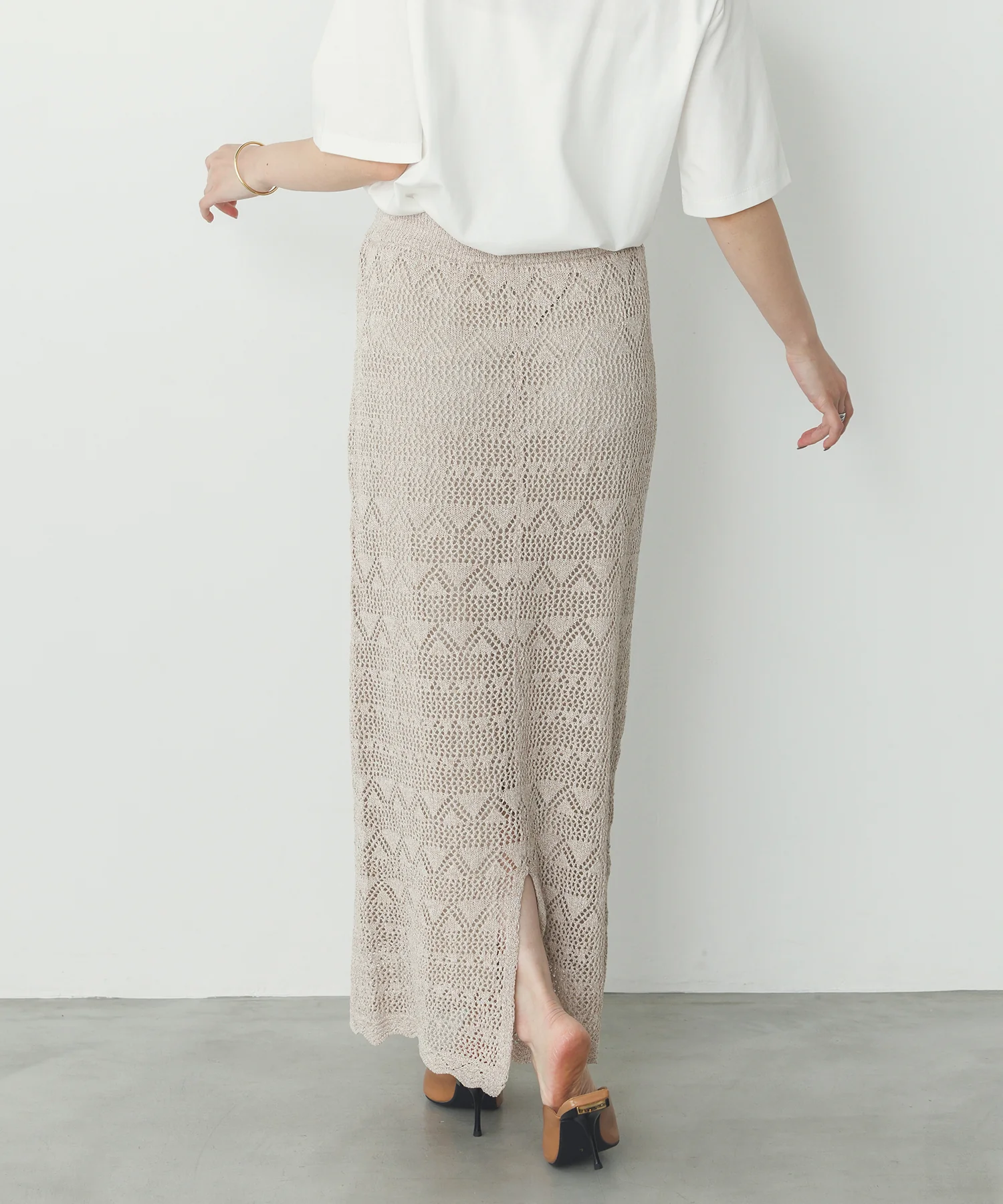 ペーパーヤーン 透かし編み ニットナロースカート