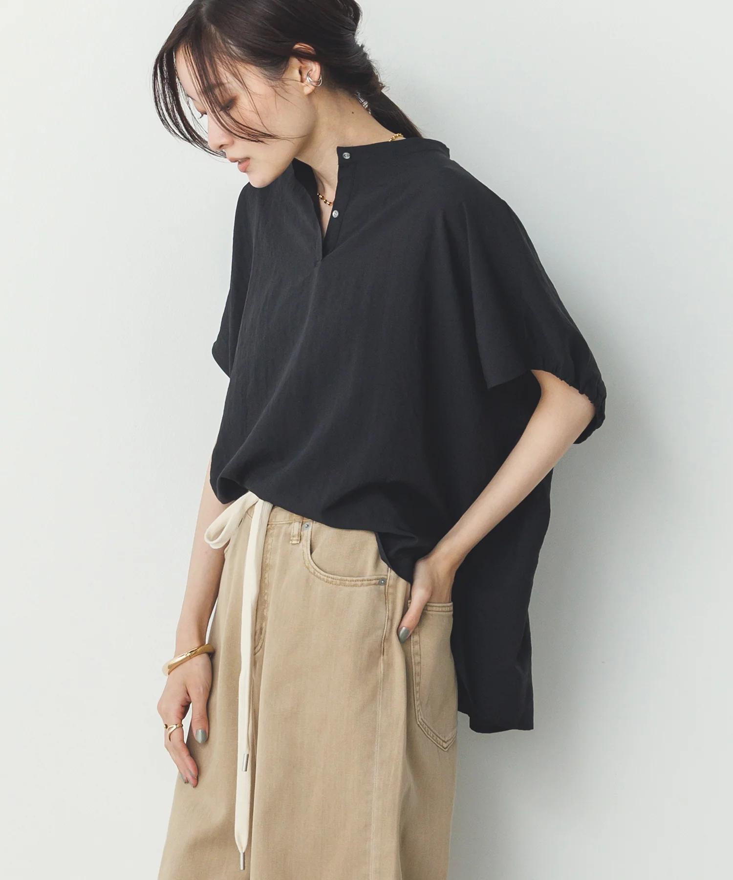 スパンローン ボリュームフレンチブラウス