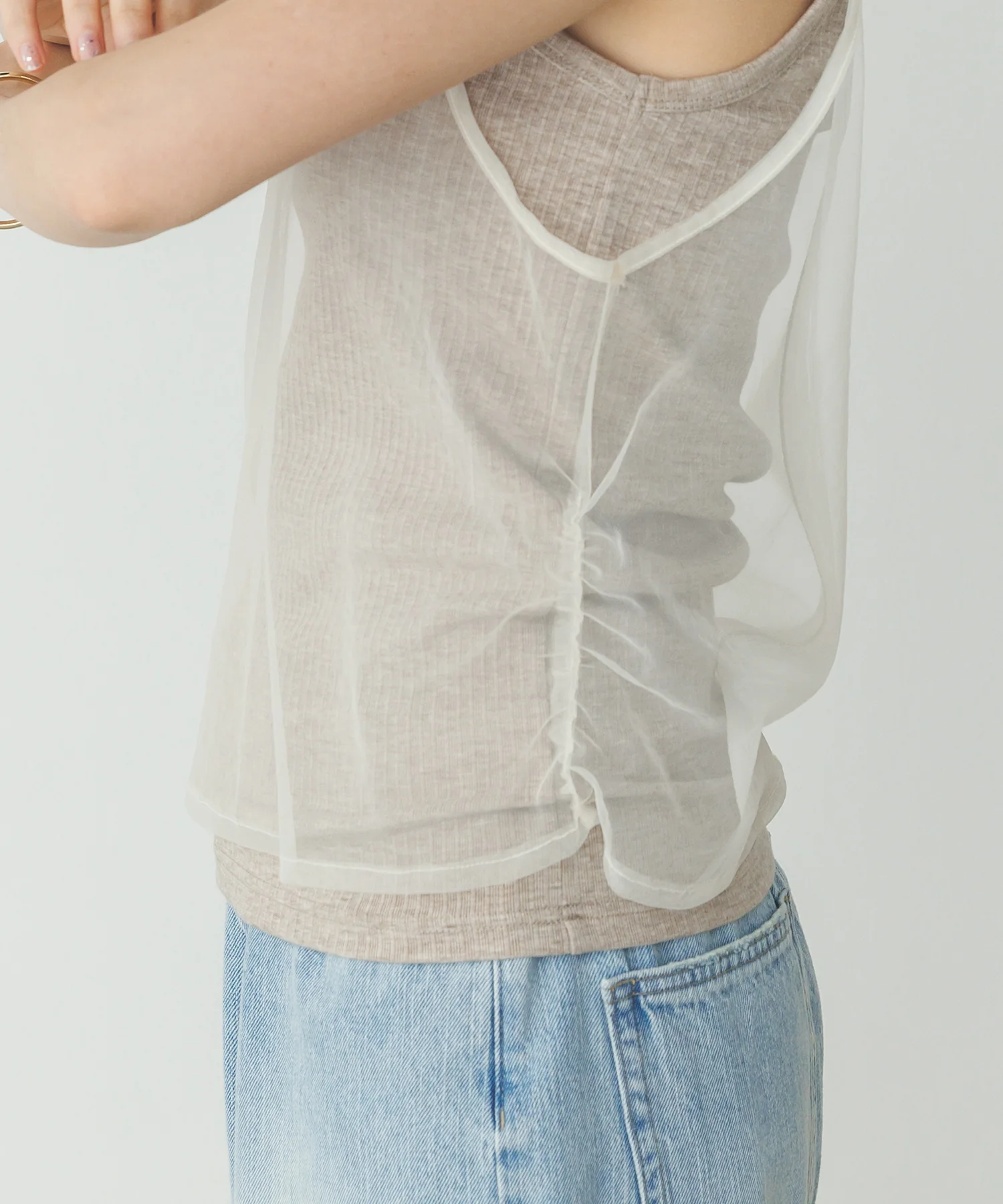 チュールレイヤード リブタンクトップ