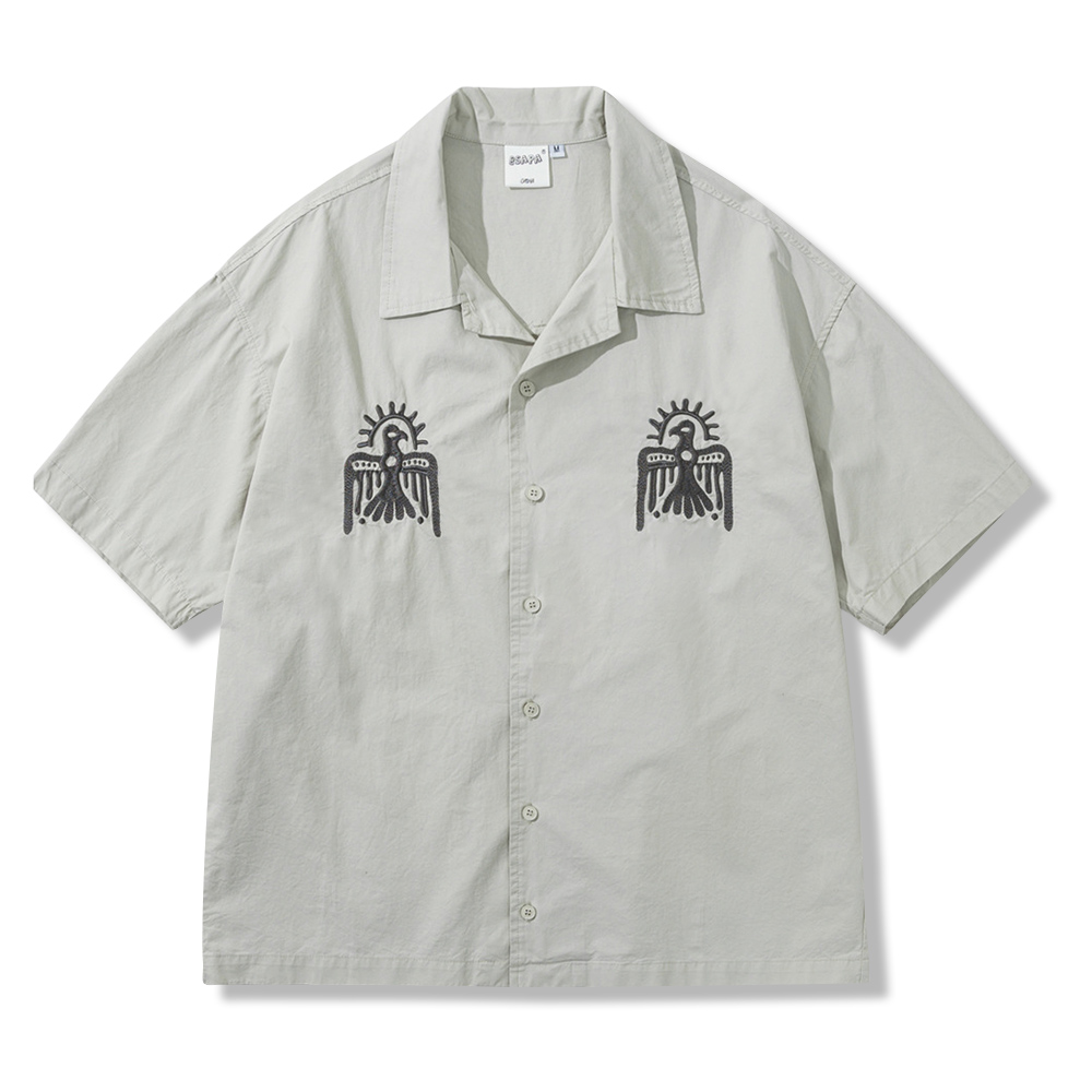 ナバホ サンダーバード刺繍付き開襟シャツ