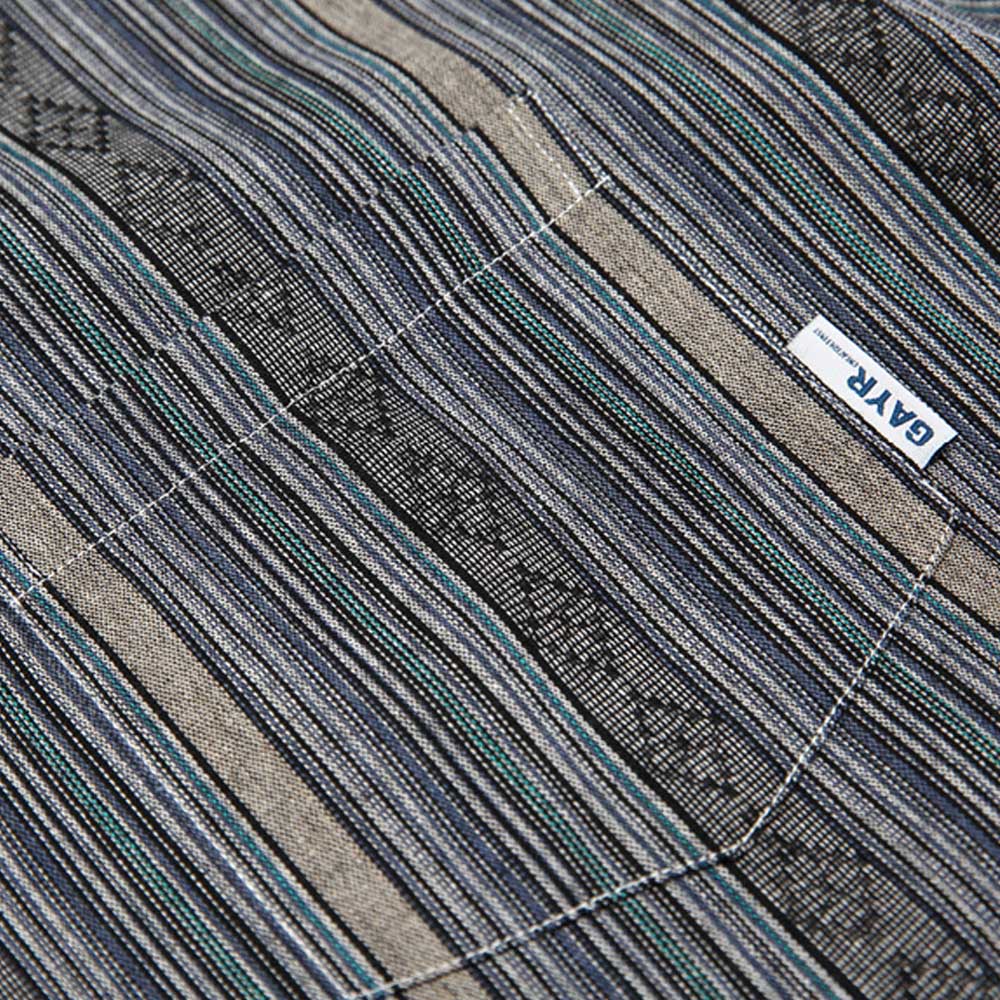 和風先染めストライプ　幾何柄ジャカード半袖シャツ