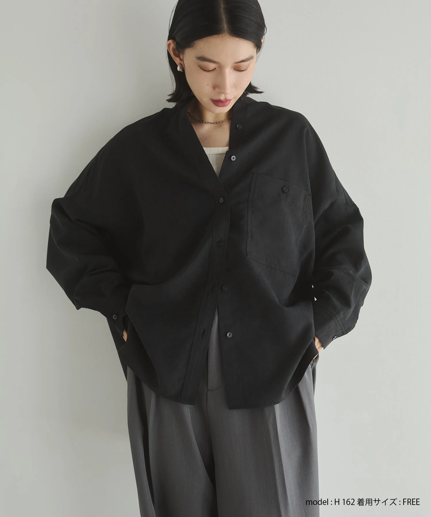 【WEB限定/別注】スウェードライク バンドカラーオーバーサイズシャツ