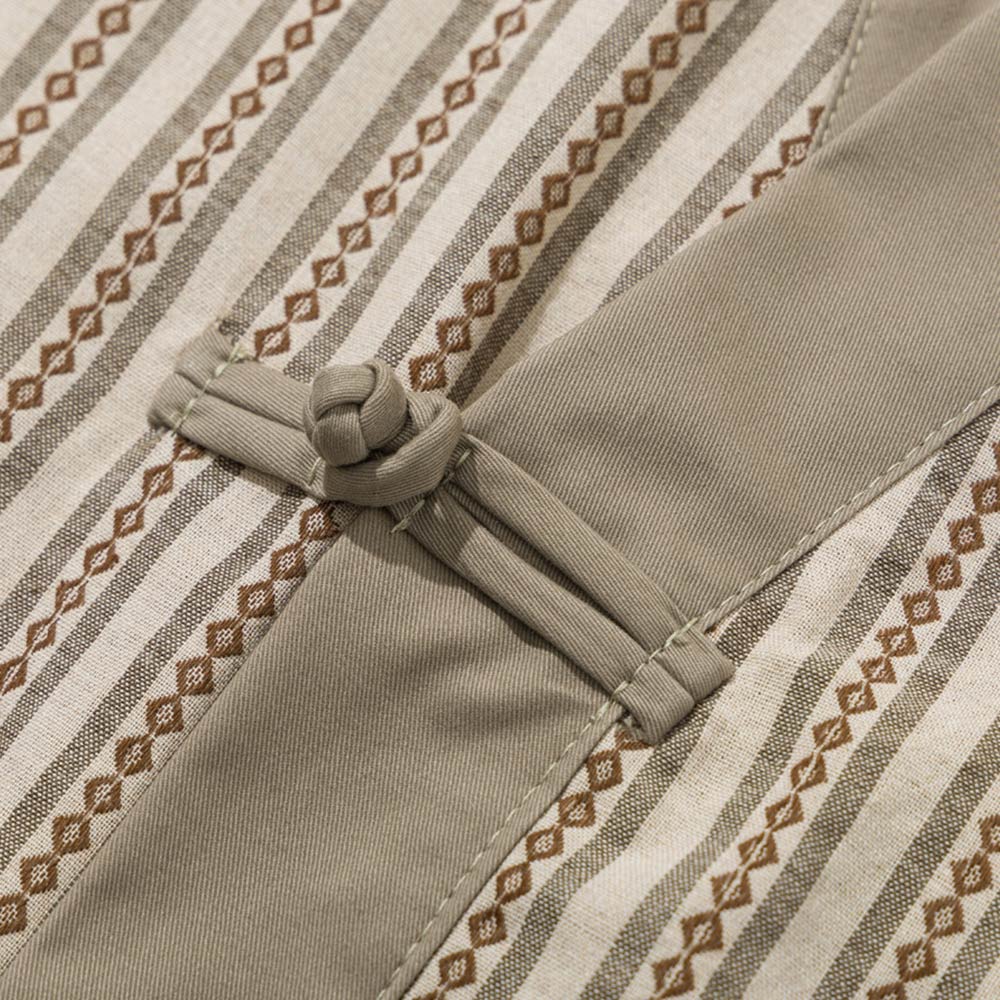 レトロ風ジオメトリックストライプニットシャツ半纏風