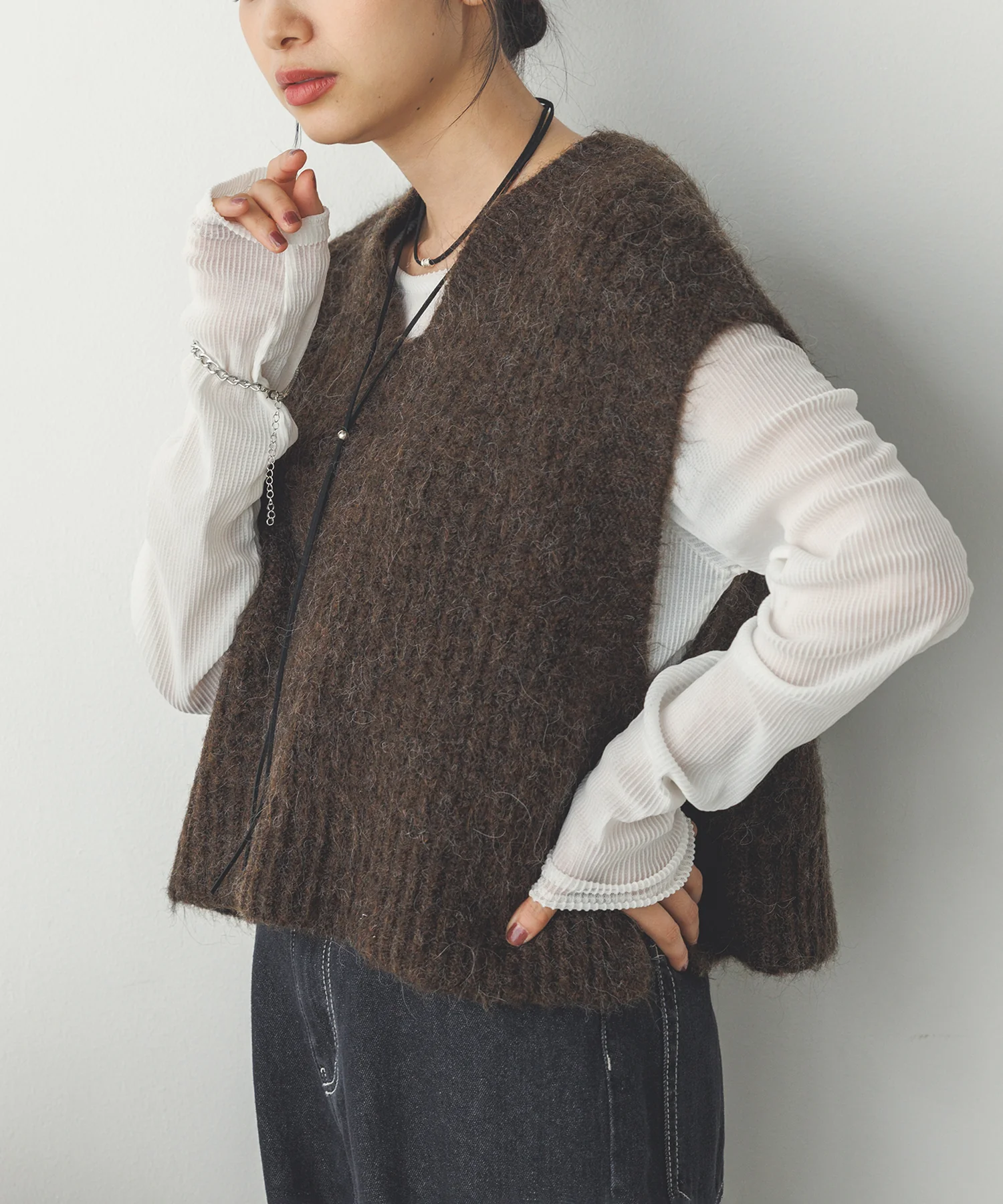 前後２WAY ショートニットベスト