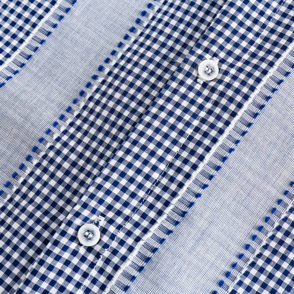 アメカジ　チェック柄パッチワーク長袖シャツ