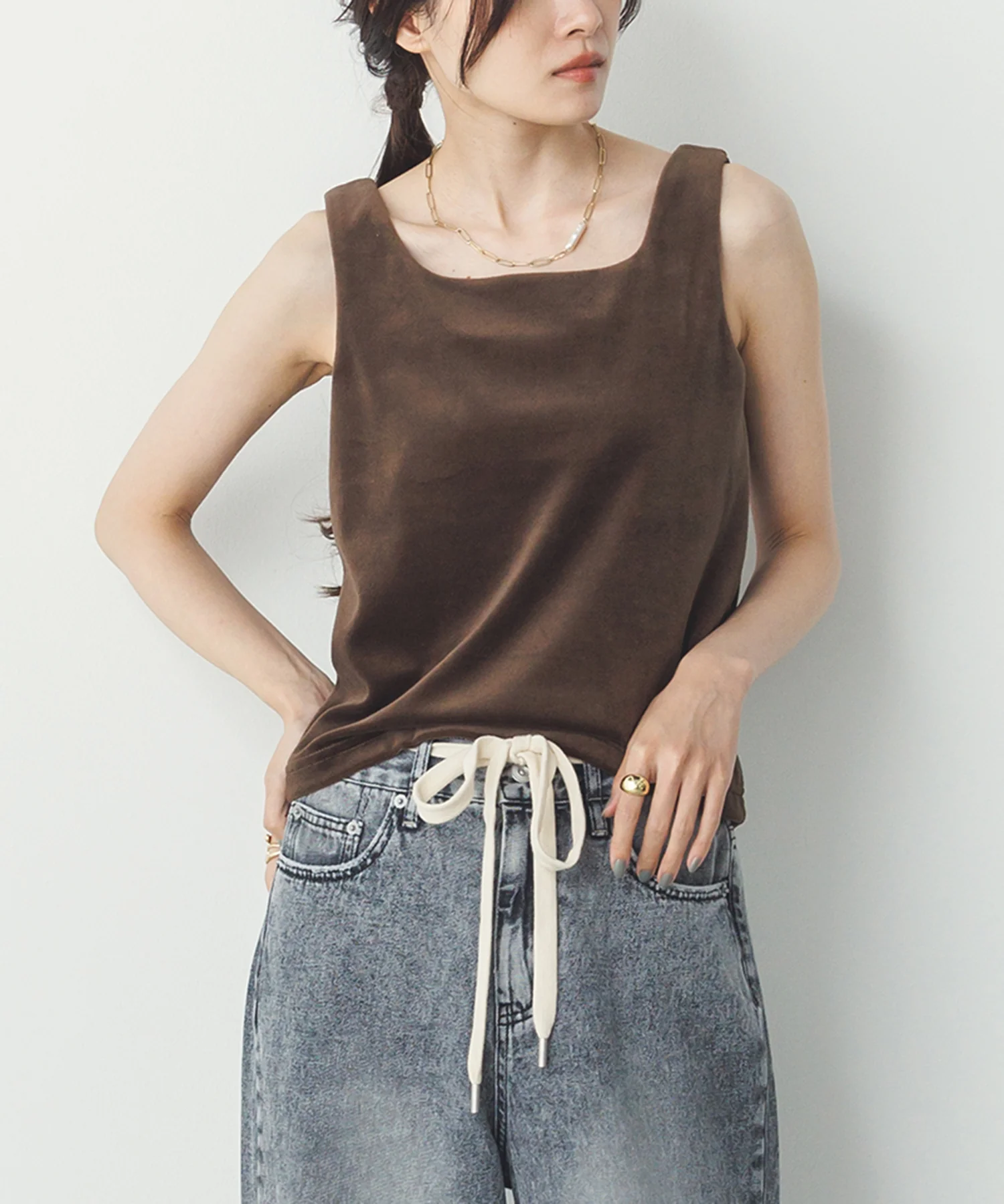 前後2WAY ベロア スクエアタンク