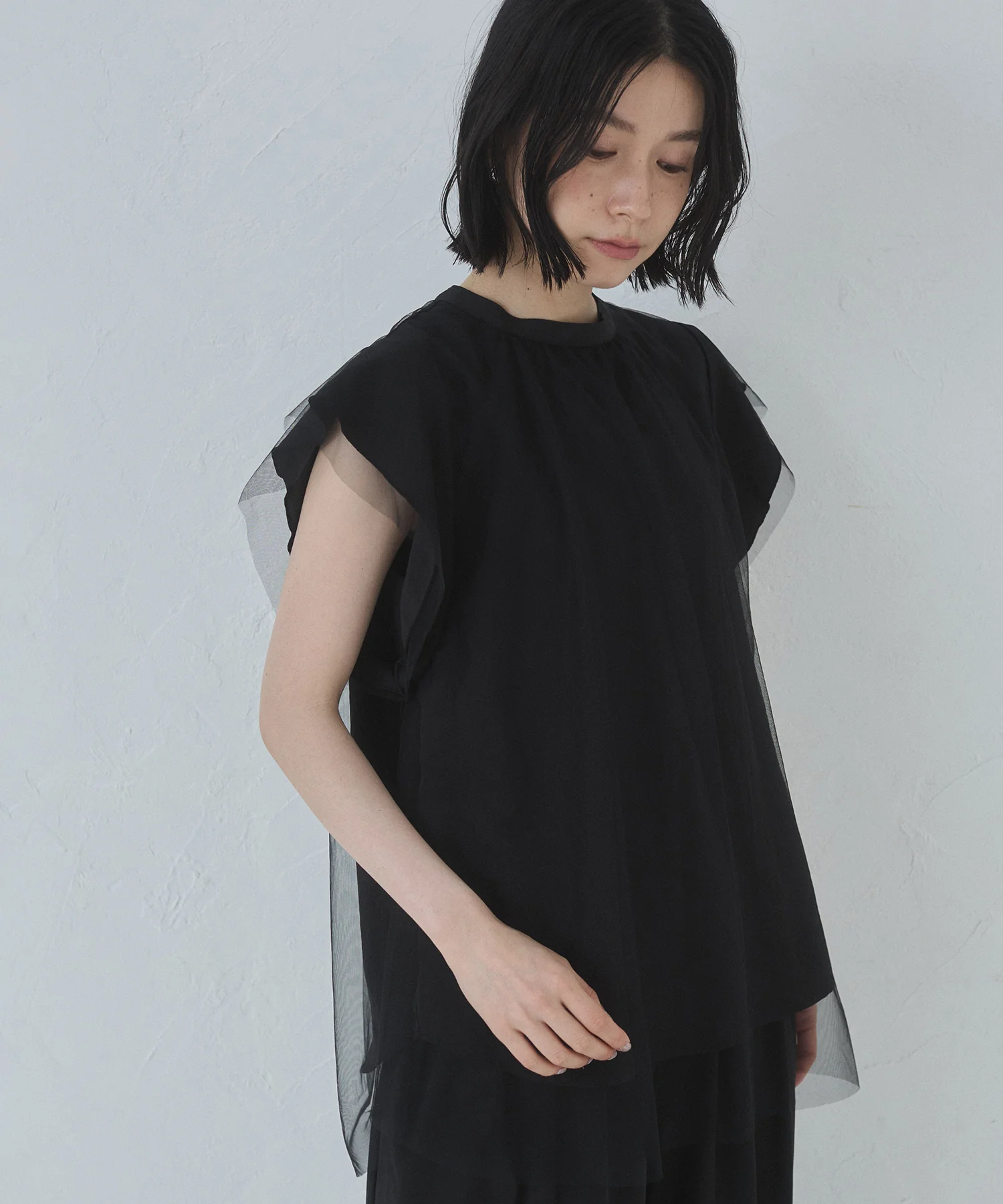 チュール レイヤードブラウス