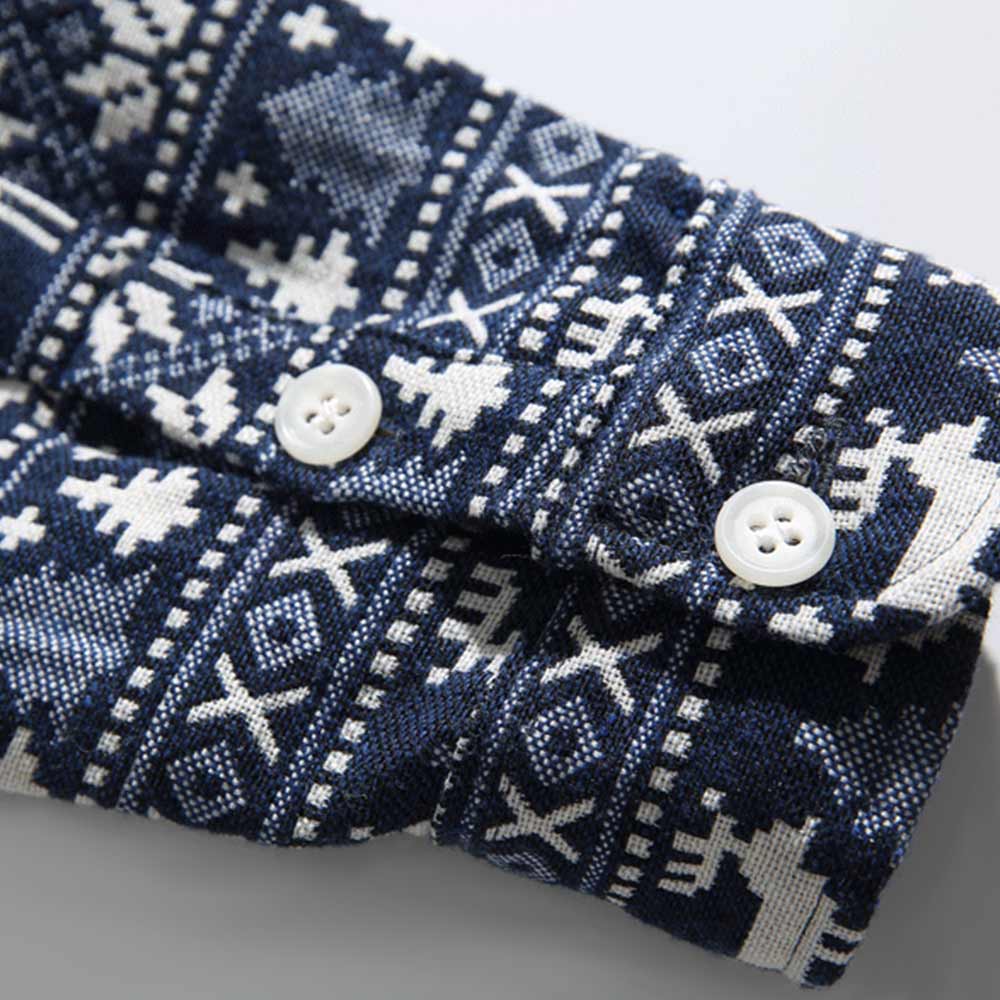 アメカジ　民族風ジャカード生地シャツ