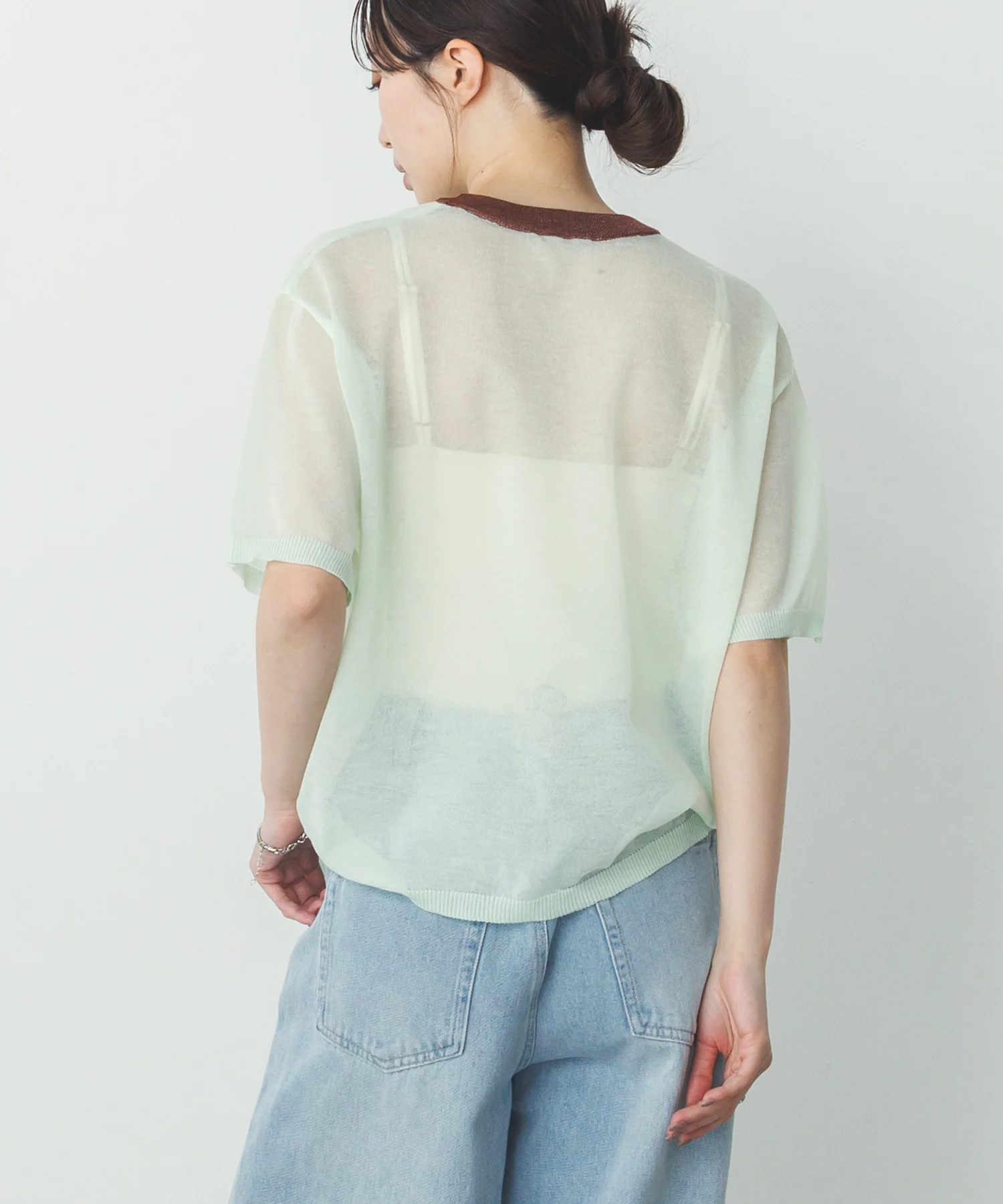 バイカラー シアー半袖ニット