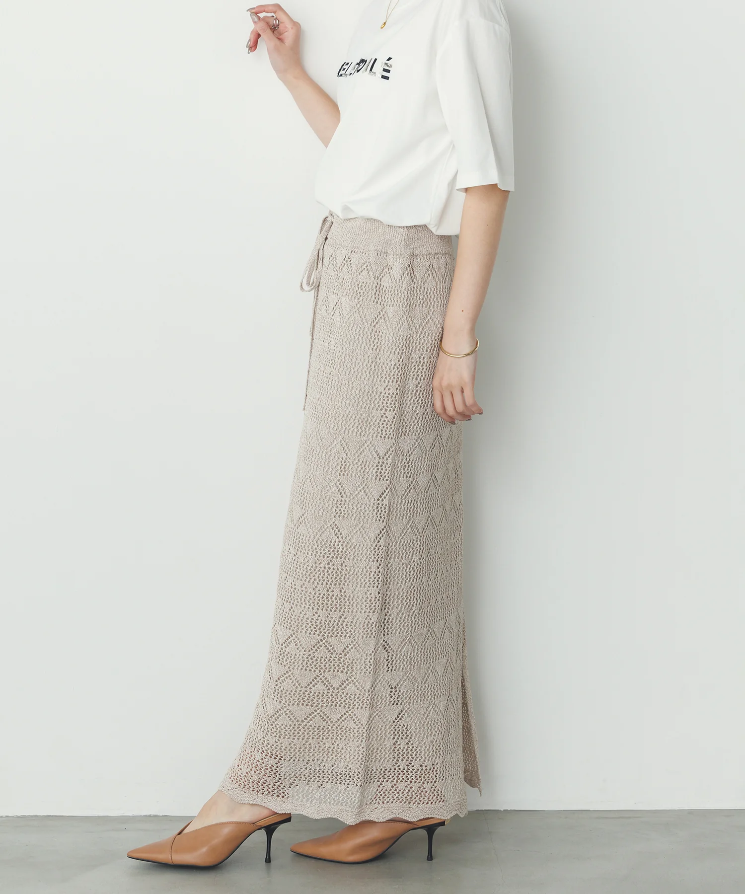 ペーパーヤーン 透かし編み ニットナロースカート
