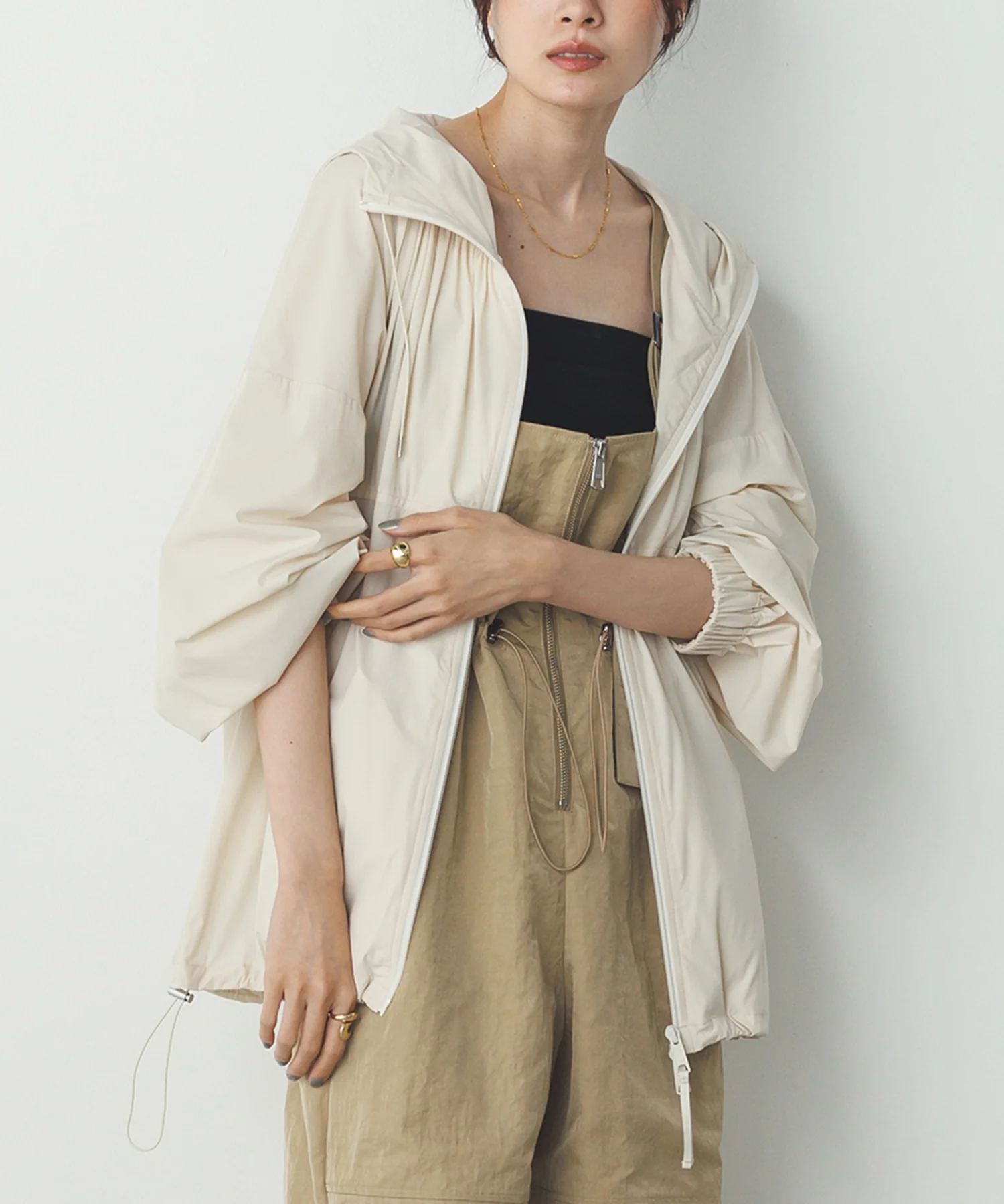 【接触冷感】フード付 ギャザーブルゾン