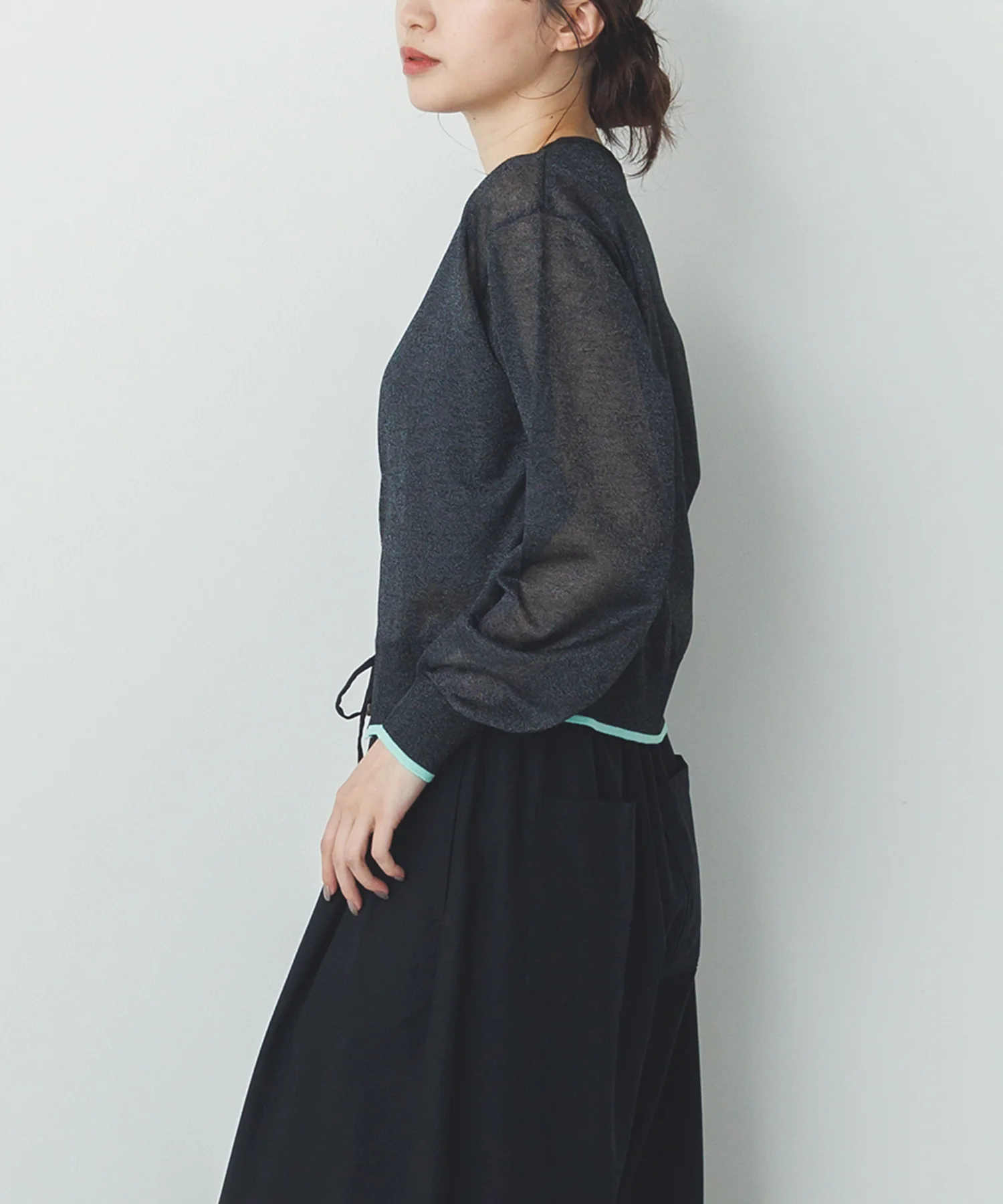 バイカラー シアーニットカーデ