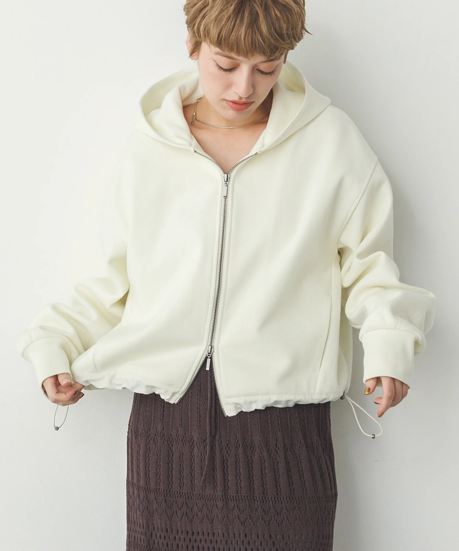 ダブルジップ ショートフーディ