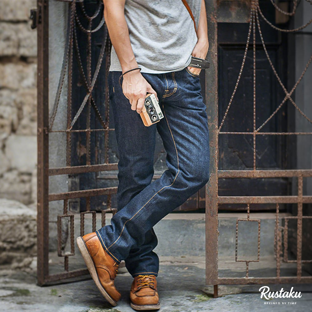 アメカジ  スリムストレートセルビッジデニムパンツ