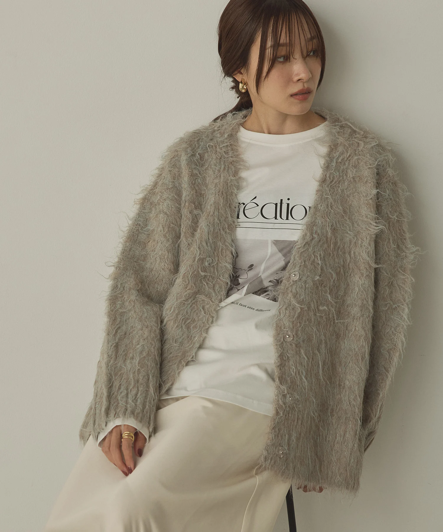 起毛シャギー ニットカーディガン