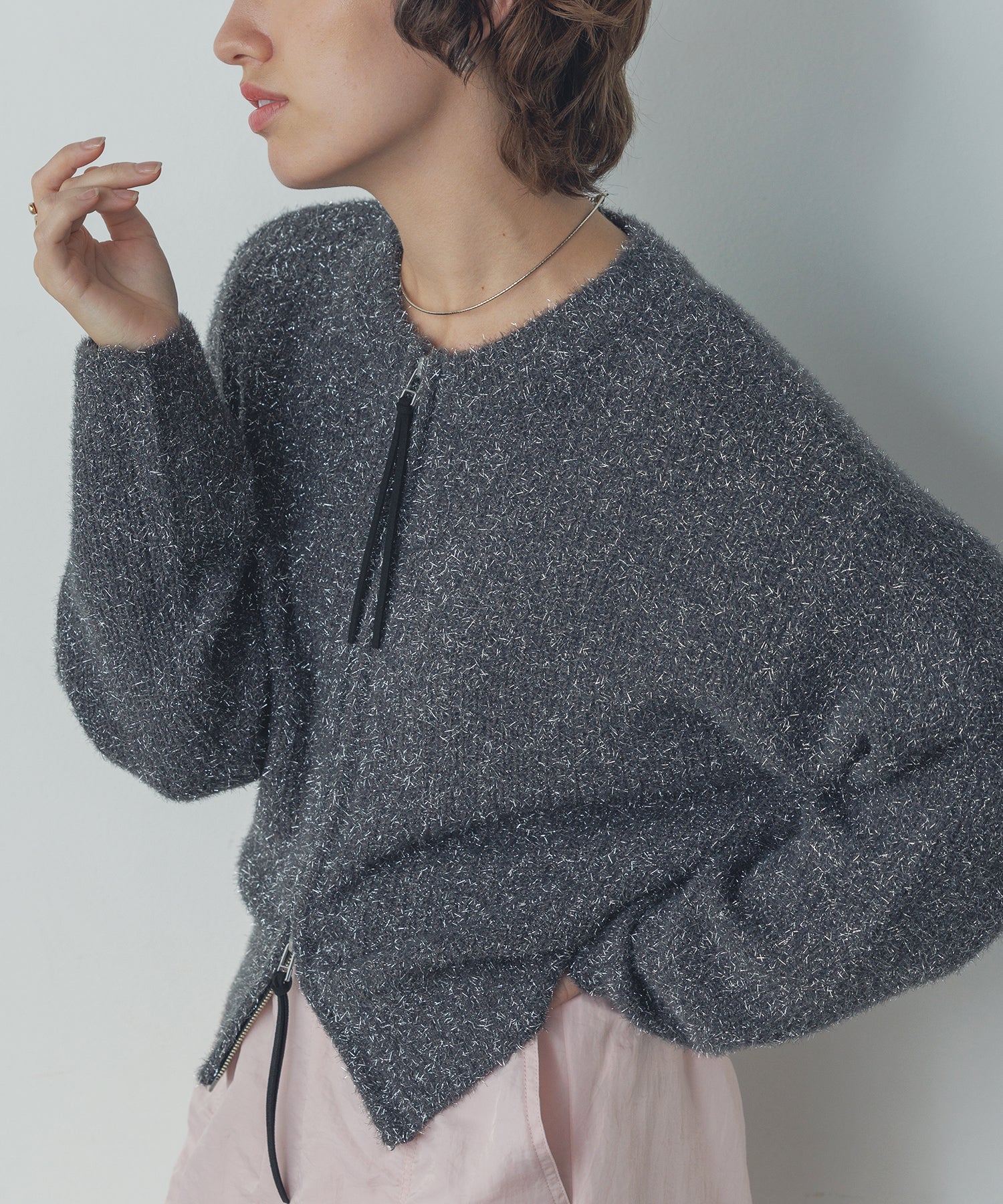 ラメフェザーニット Wジップブルゾン