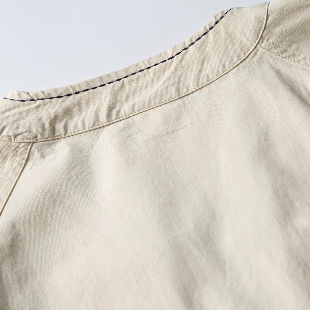 和風刺し子　ノーカラーラグランスリーブシャツ