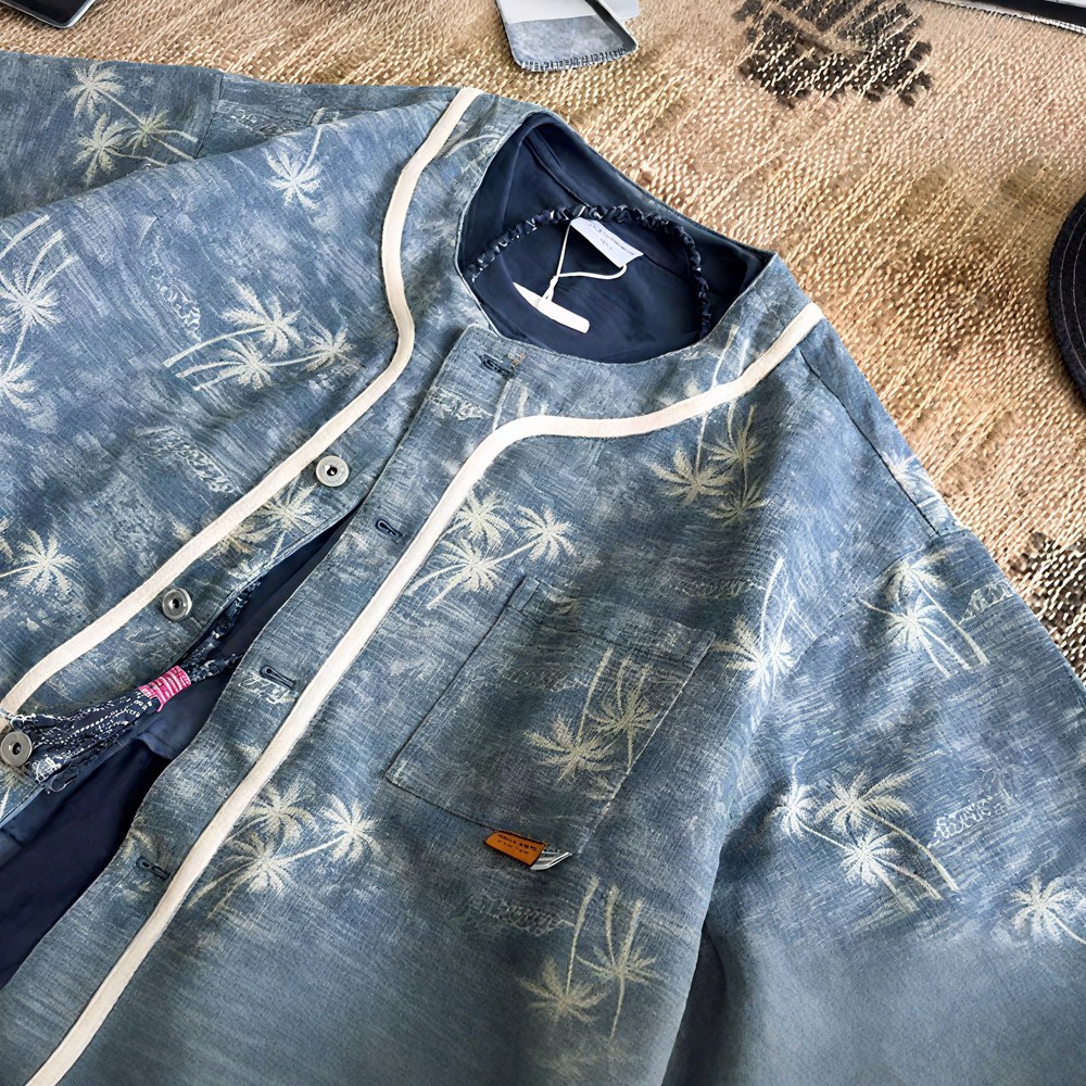 ヤシの木柄デニムベースボールシャツ