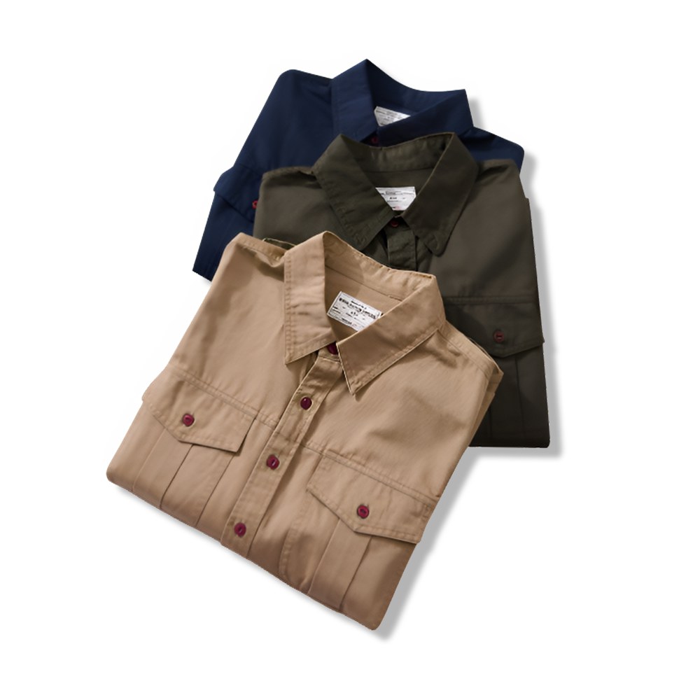 アメリカンレトロ風　無地ツイルワークシャツ