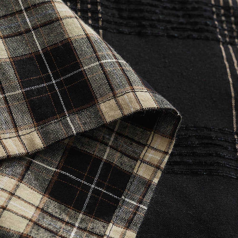 5仕様のチェック柄アシンメトリー切り替え　コットンシャツ