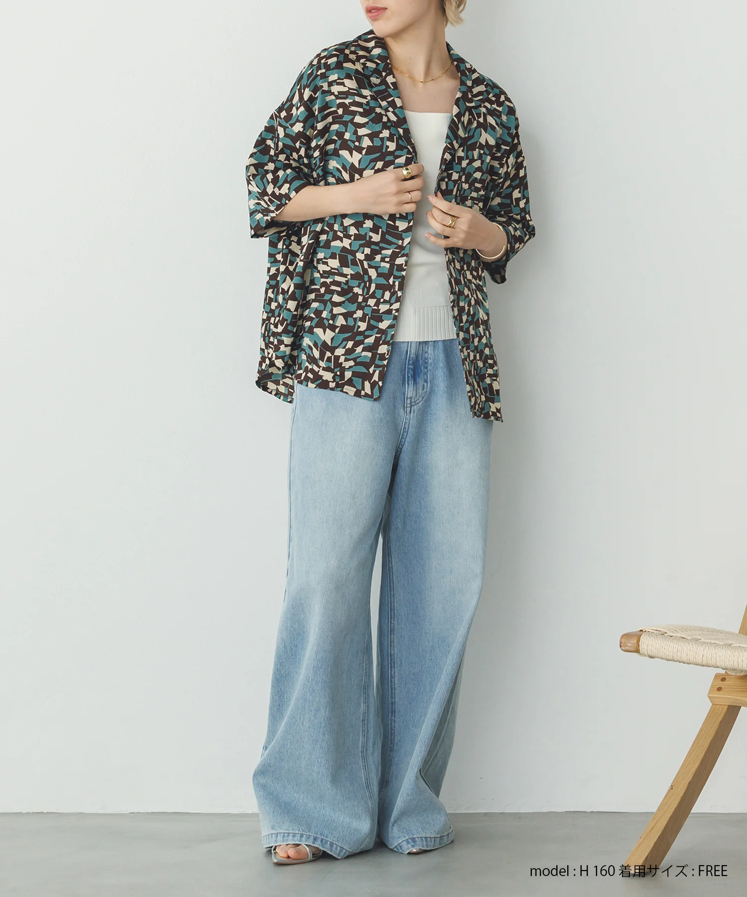 ジオメトリックプリント 半袖シャツ