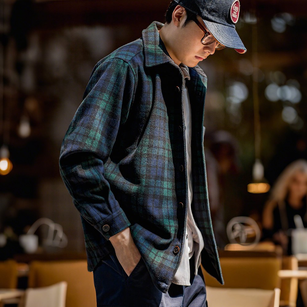 ウール混紡　ブラックウォッチ柄ワークシャツ