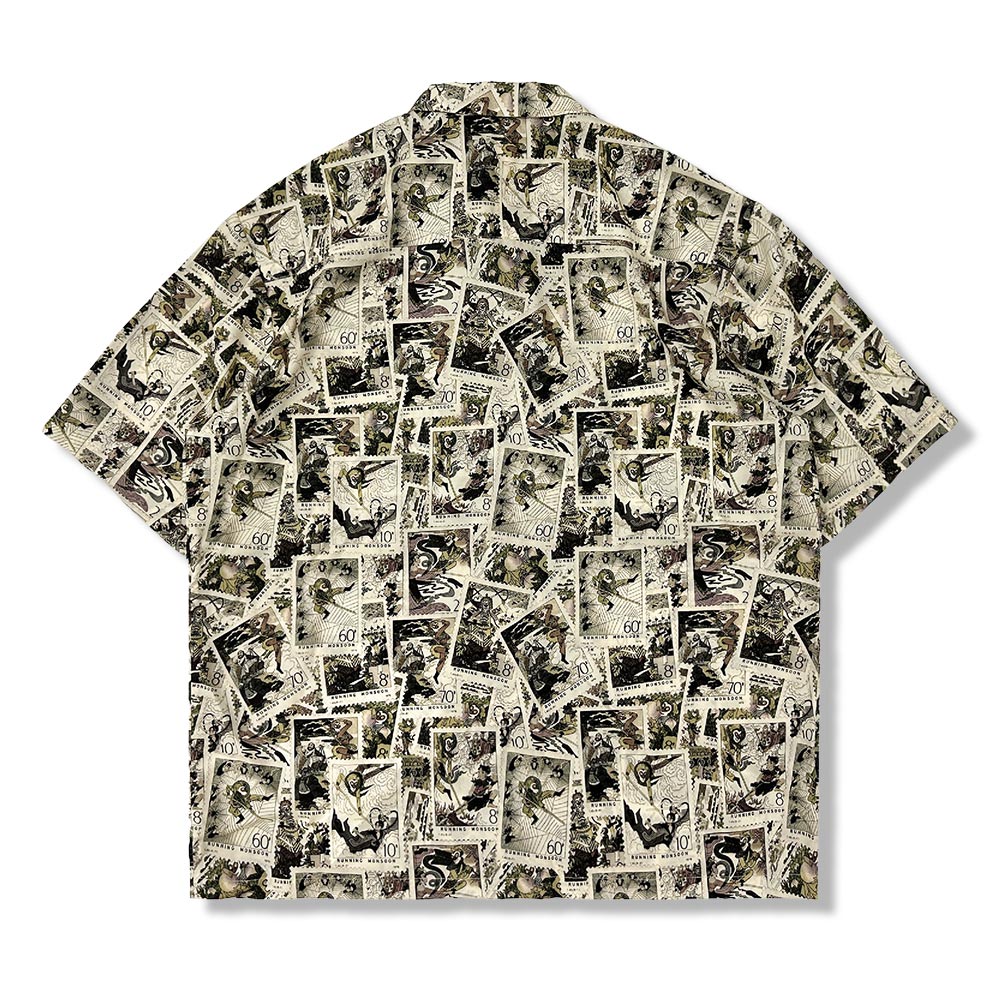 レトロ風切手コラージュ「孫悟空」柄半袖シャツ