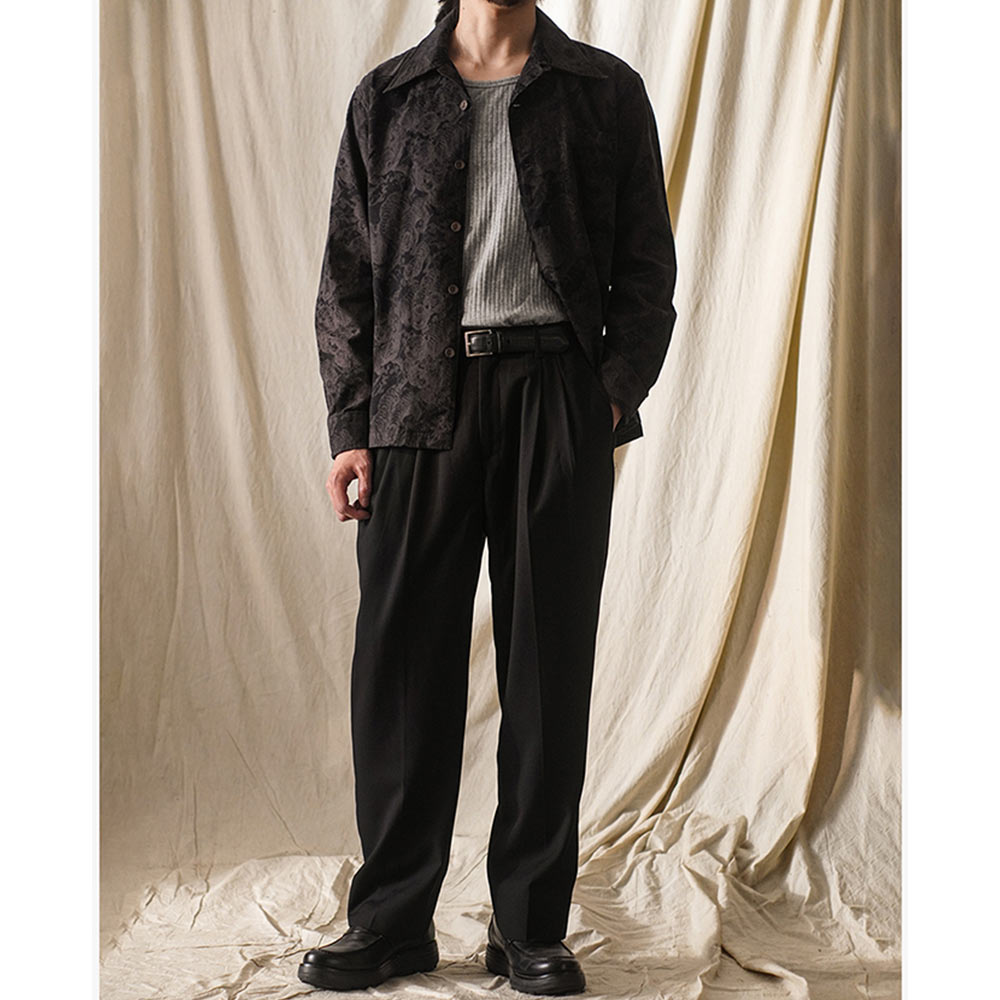 「虎の守護」総柄ジャカード折り襟長袖シャツ