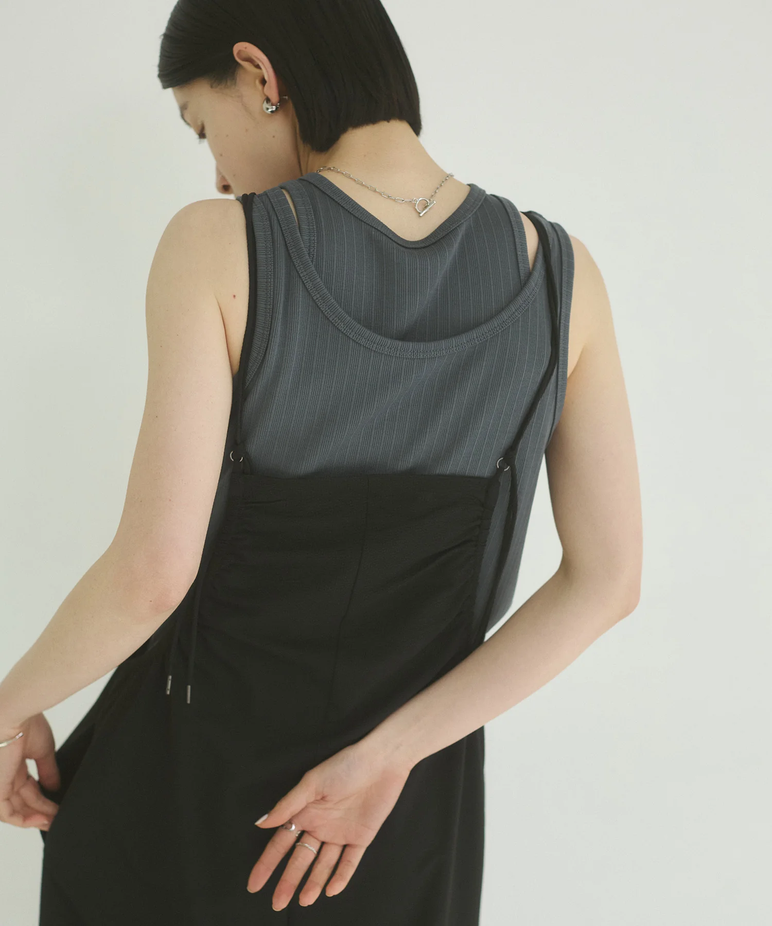 2枚重ね リブタンクトップ