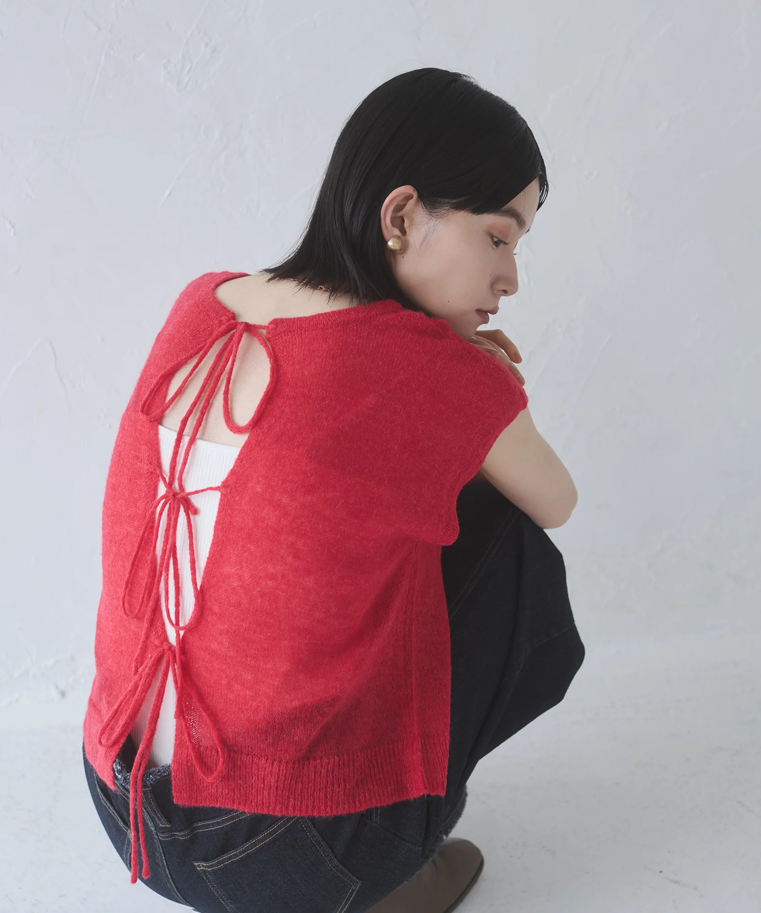 前後2WAY バックリボンシアーニット