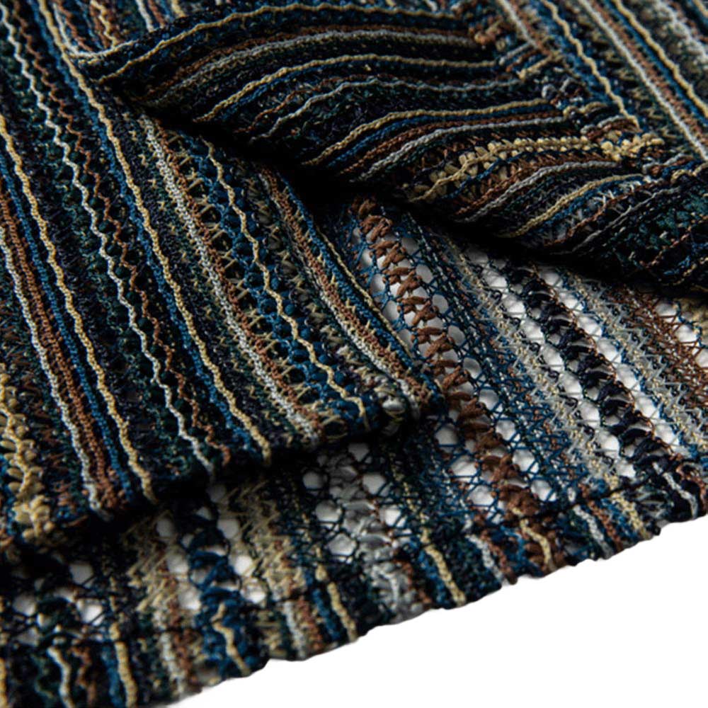 日系レトロ民族風ストライプ透かし柄半袖シャツ