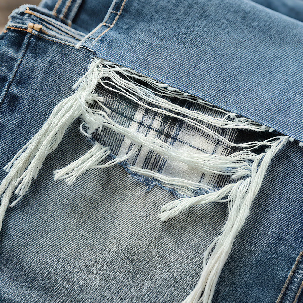 DIYクラフトダメージパッチワーク　ヘビーオンスセルビッジデニムパンツ
