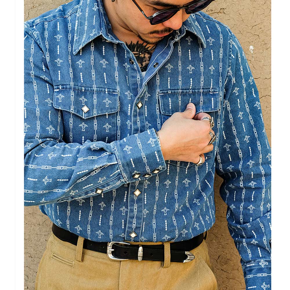ワバッシュ　インディアンサンダーバードトーテムデニムシャツ