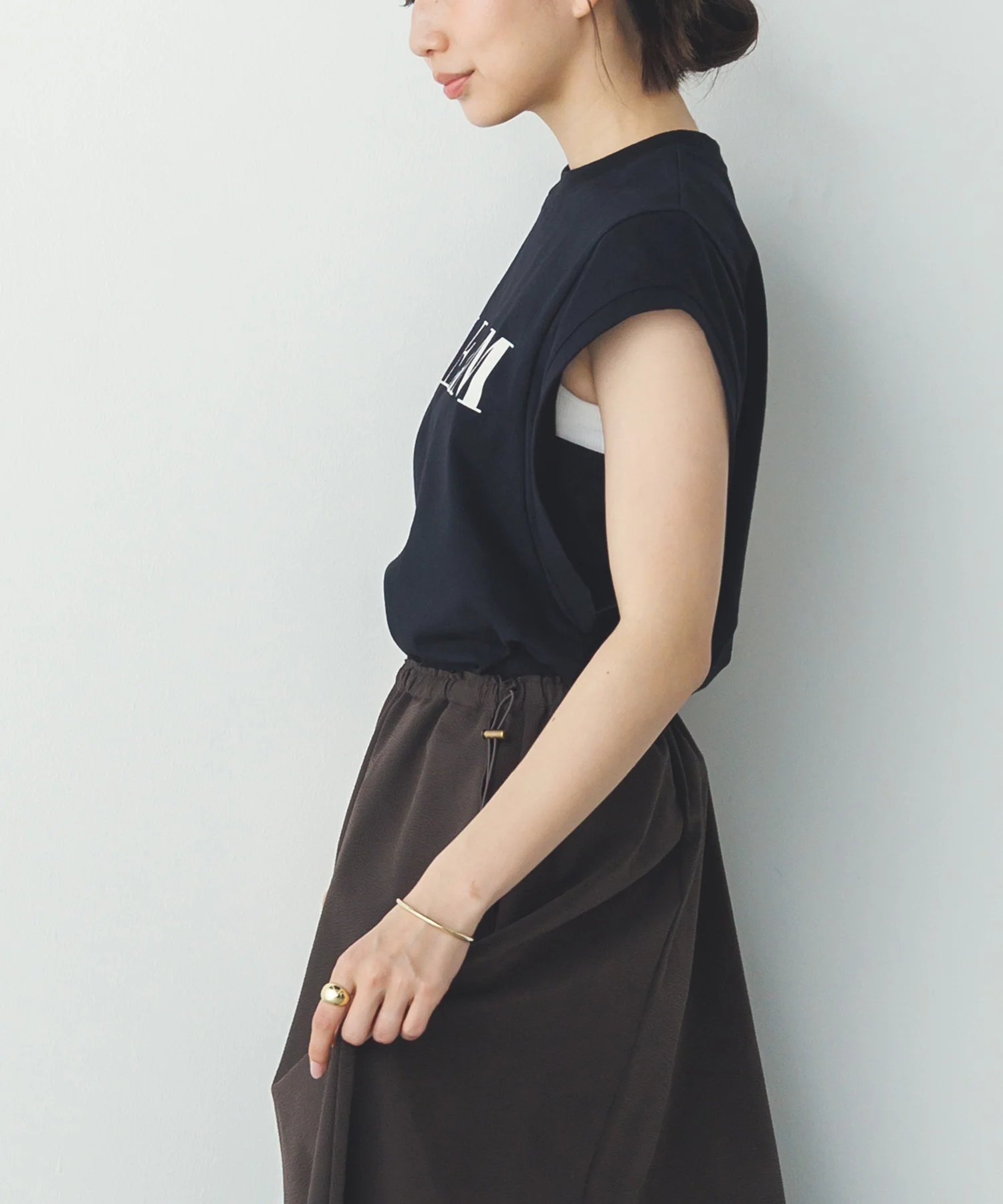 ノースリーブ プリントTシャツ