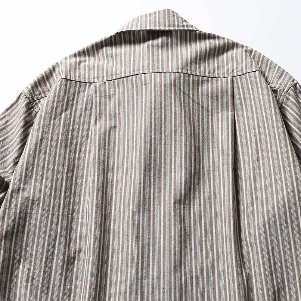 ノーアイロン防シワ　枯茶ストライプ柄　禅意風シャツ