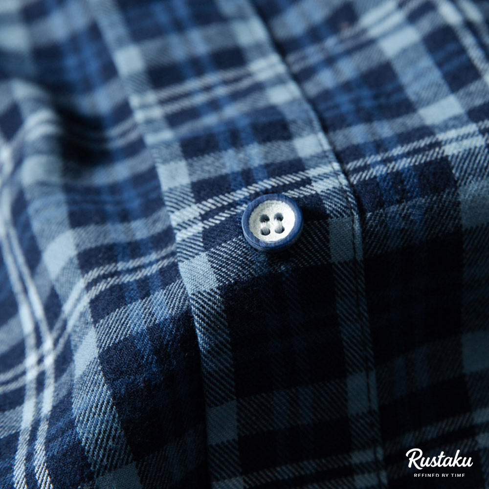 チェック切り替え折り襟デニムシャツ