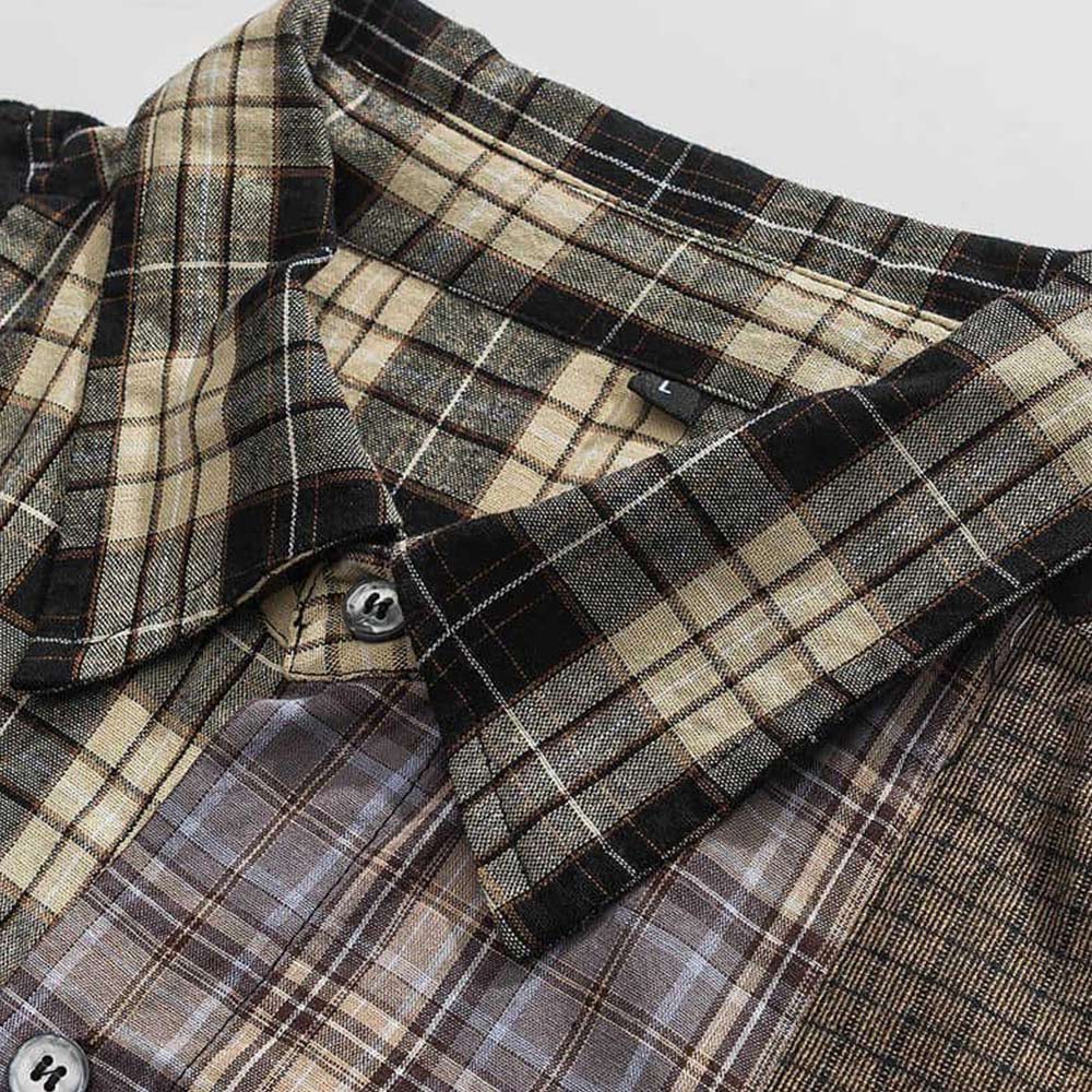 5仕様のチェック柄アシンメトリー切り替え　コットンシャツ