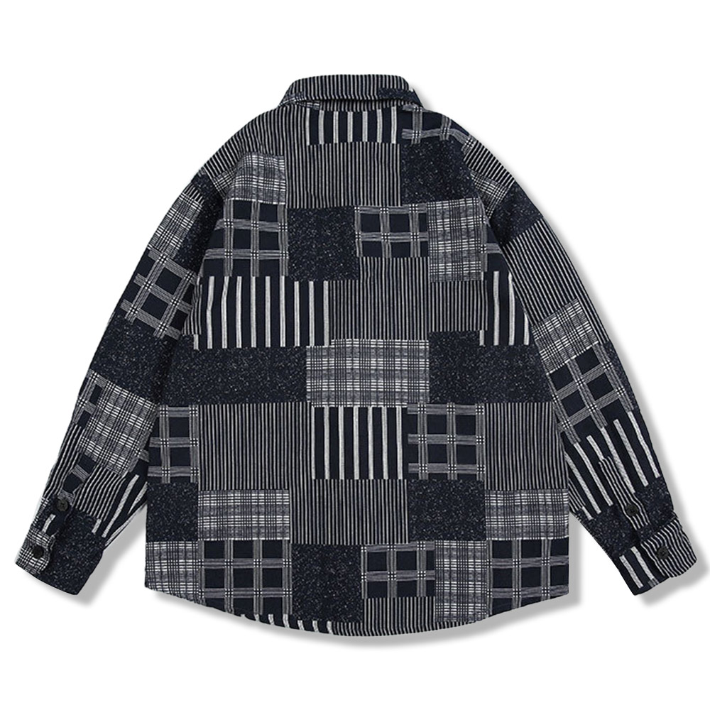 モノクロチェック切り替えプリント　 長袖シャツ