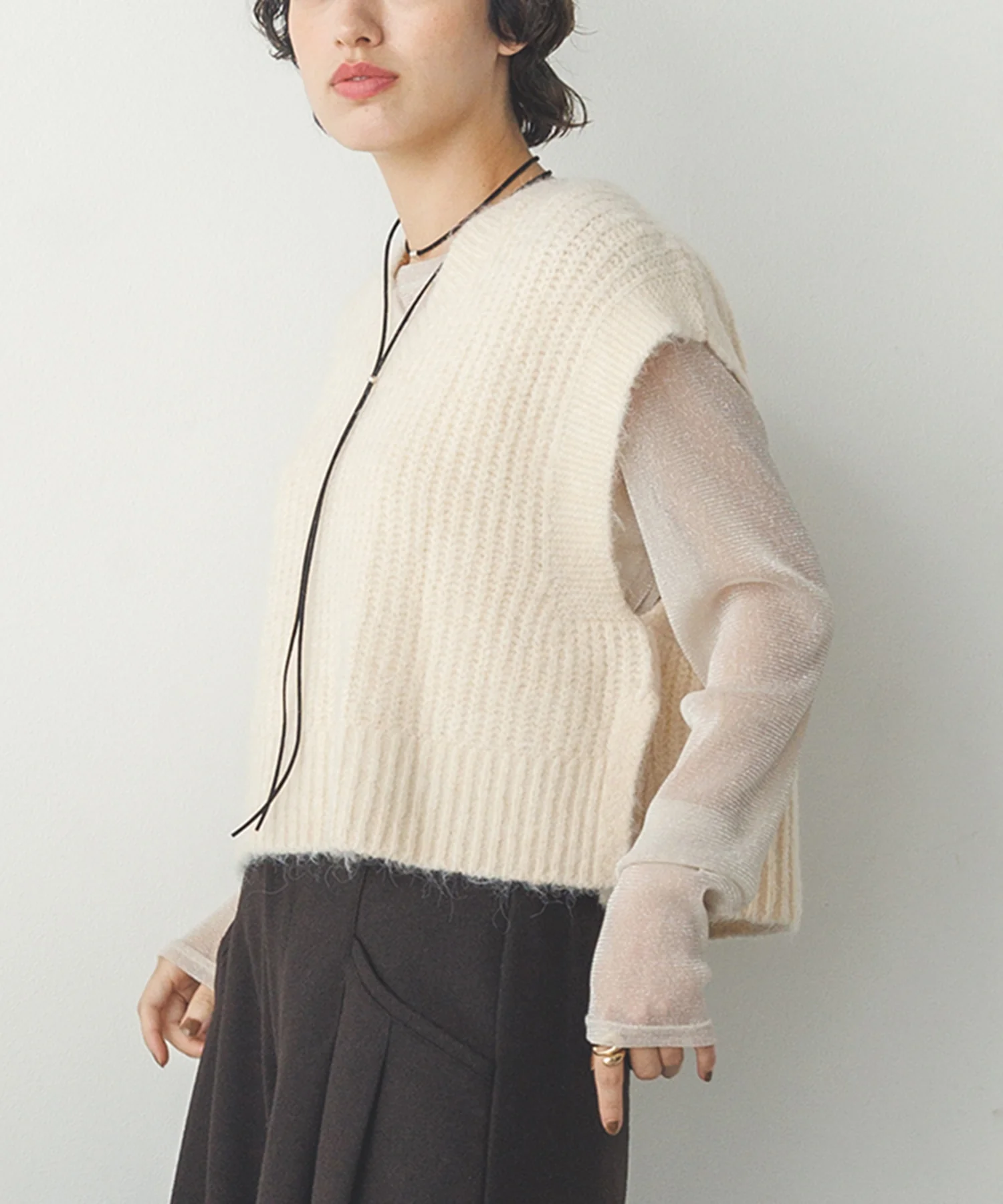 前後２WAY ショートニットベスト
