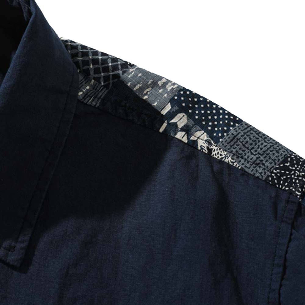 レトロ風パッチワークペイズリー柄長袖シャツ