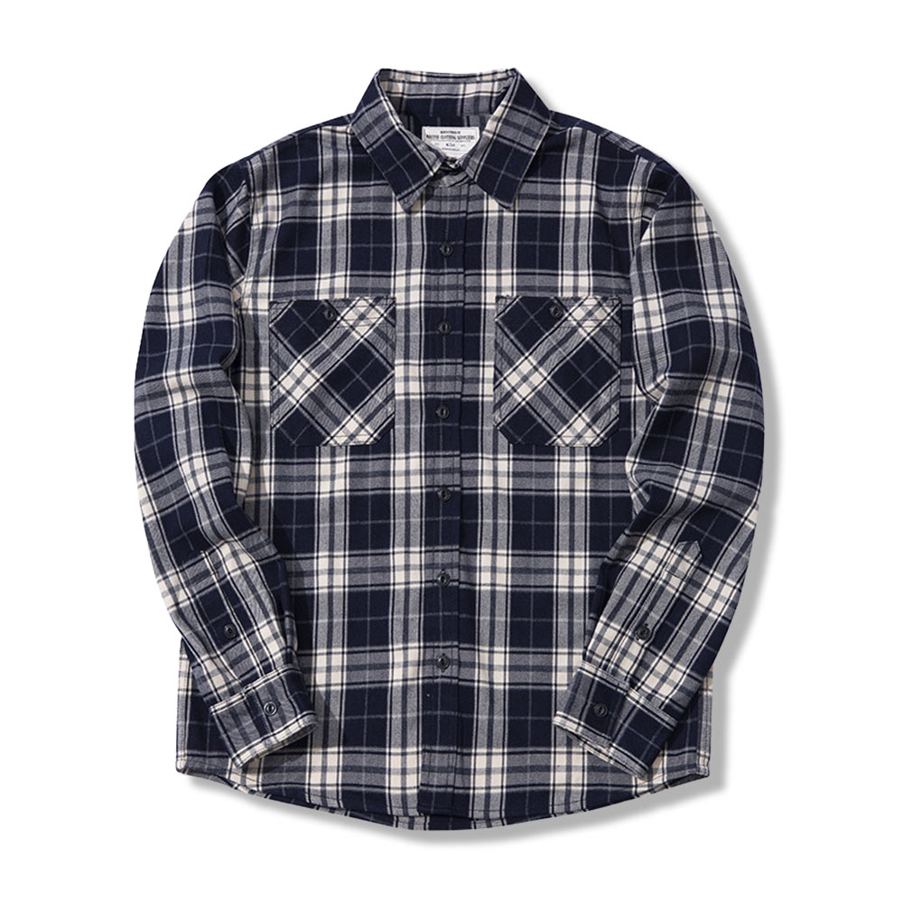 定番デザイン　ヘビーウェイトタータンチェック長袖シャツ