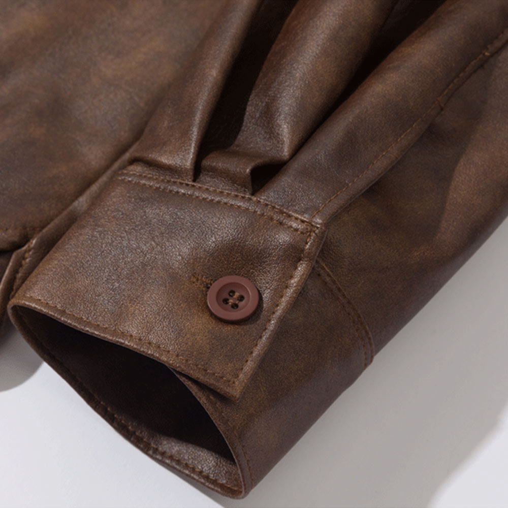 アメカジ　アンティーク風レザー長袖シャツ