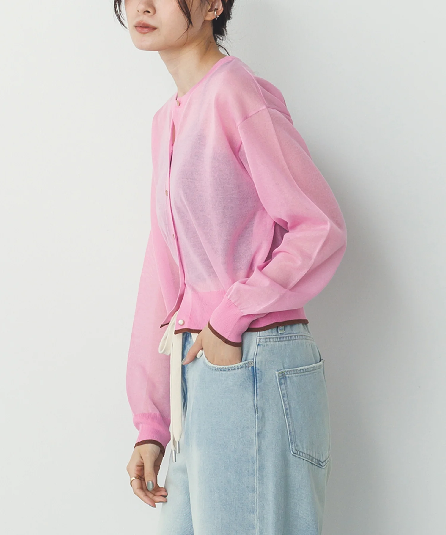 バイカラー シアーニットカーデ