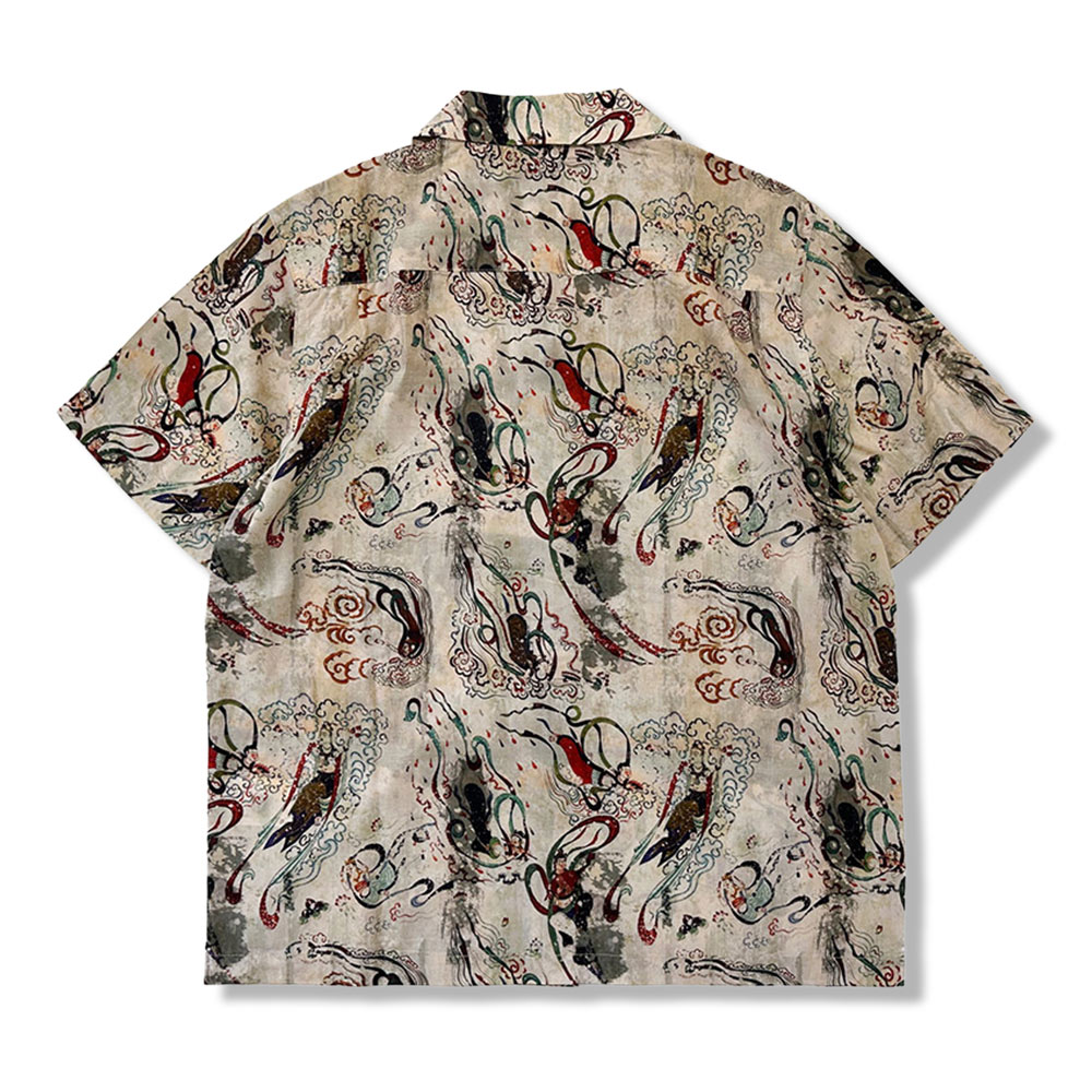 「敦煌飛天」柄リヨセル半袖アロハシャツ