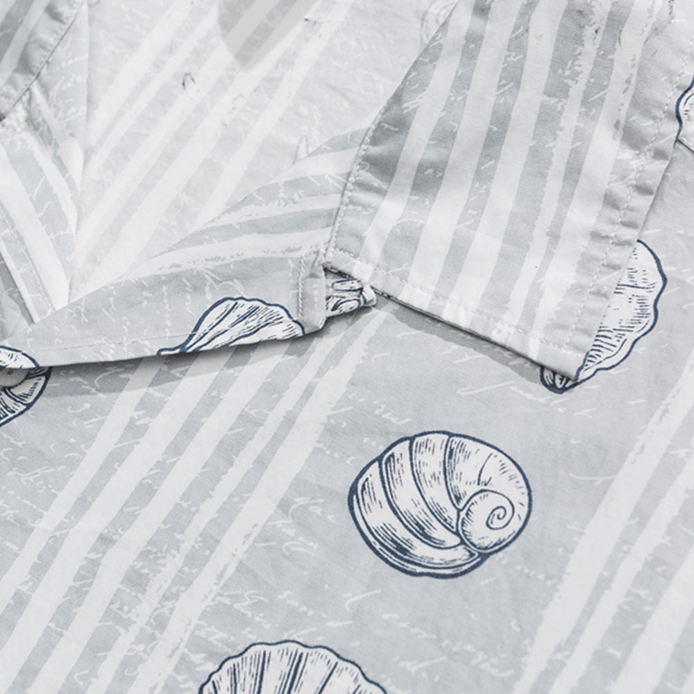 貝化石プリント　オープンカラーシャツ