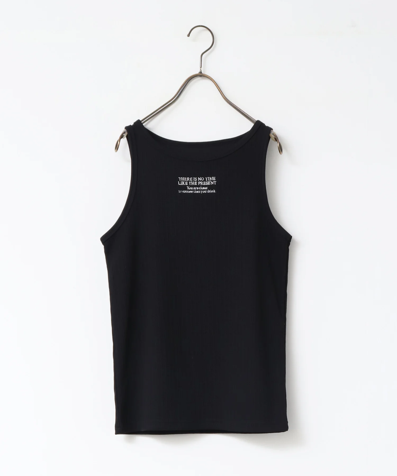 ロゴ刺繍 リブタンクトップ